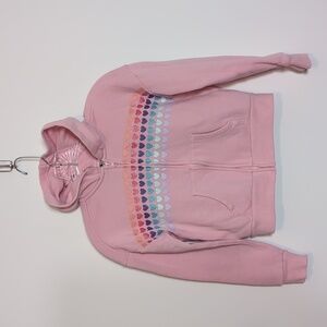 Pink Zip Up Hoodie Sweatshirt with Glitter Hearts Graphic